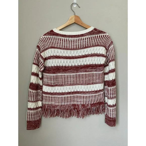 MINKPINK Womens Size XS Sunday Frills Fringe Sweater Top in Maroon & White Boho - Picture 13 of 16